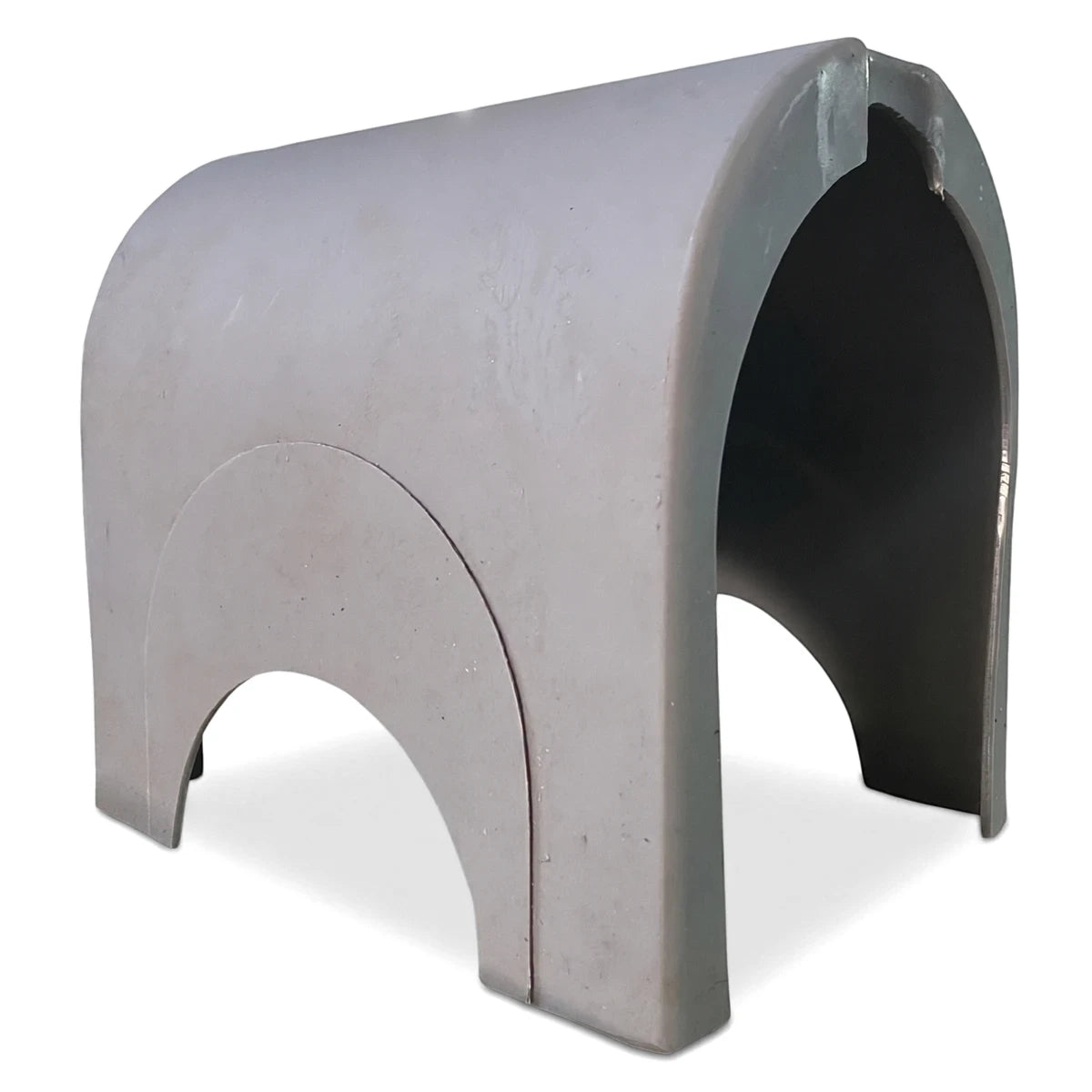 Grey plastic pool pump motor kennel cover, shown in a three-quarter view, featuring a durable, molded design for outdoor use.