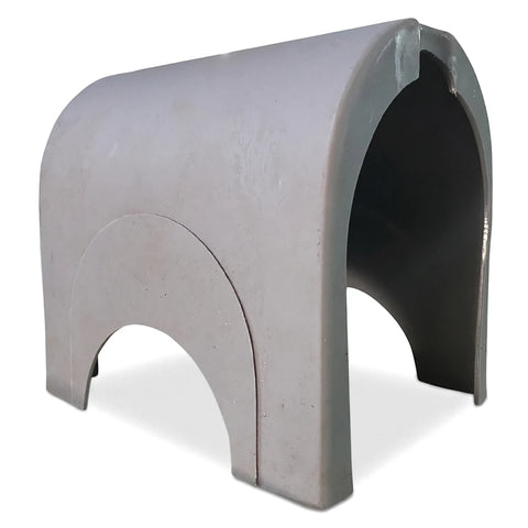 Grey plastic pool pump motor kennel cover, shown in a three-quarter view, featuring a durable, molded design for outdoor use.