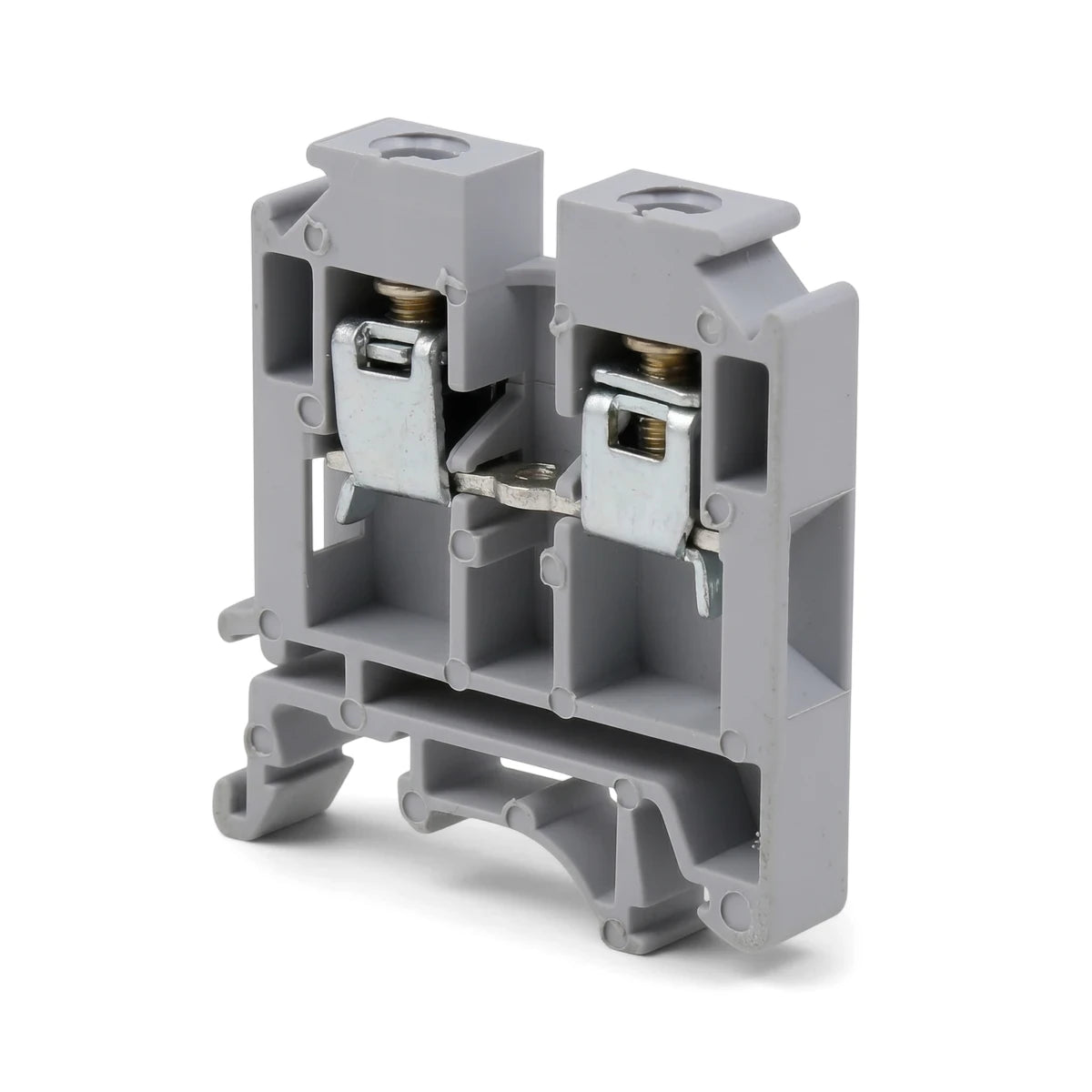 Grey polyamide interlockable terminal block for DIN rail mounting, a single unit electrical connector.