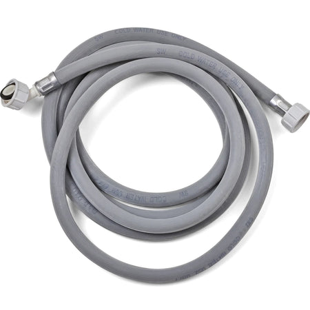 Grey 3.5M washing machine inlet hose, female to female, coiled on a white background, with 'cold water use only' text