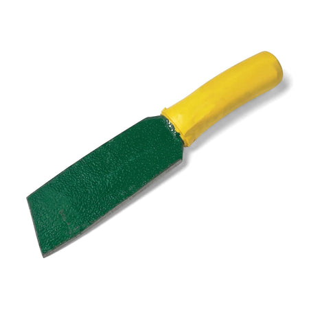 Hacking P/Handle Knife with green rectangular blade and yellow plastic handle, shown in angled side view