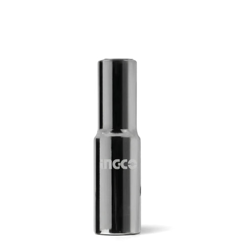 1/2-inch drive 6-point deep hex socket 8mm in polished chrome steel, front view hand tool.
