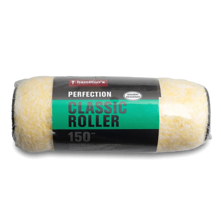 Hamilton's Perfection Classic Roller 150mm refill in black and green packaging, featuring a yellow and white fuzzy paint