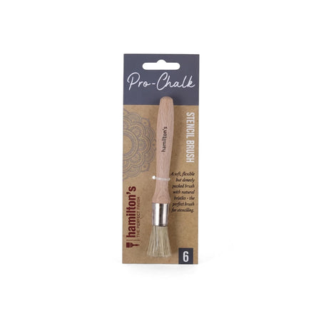 Hamilton's Pro-Chalk Stencil Brush #6 paint brush with natural bristles and wooden handle in retail packaging.