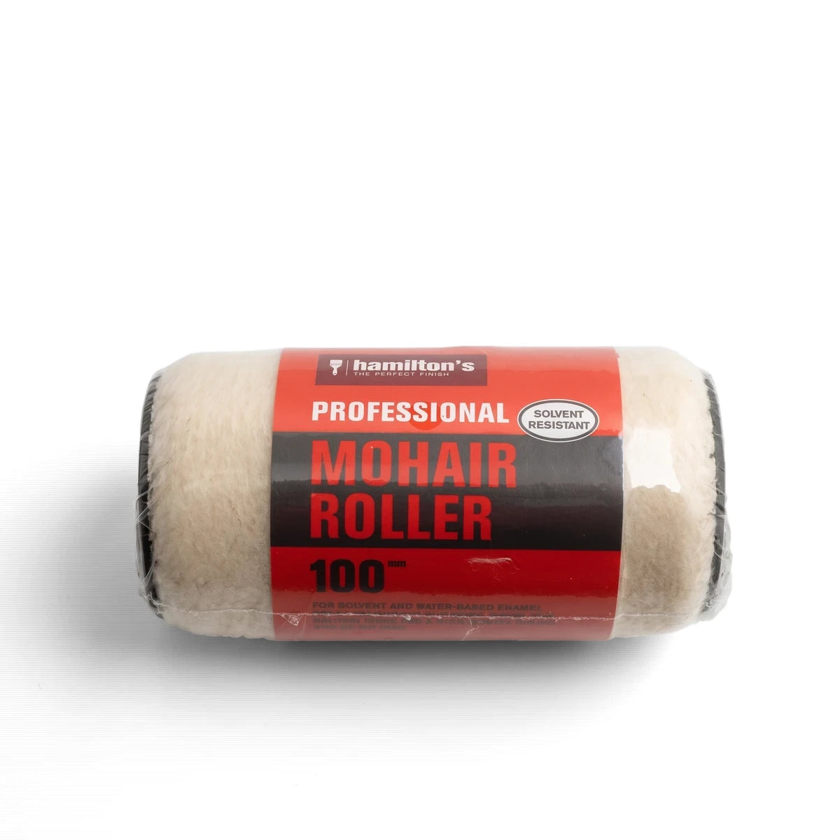 Hamilton's Professional Mohair Roller Refill, 100mm, solvent resistant for paint application on a white background.