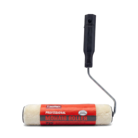 Hamilton's Professional Mohair Roller 225, a cream-colored paint roller with a red label and black handle, for painting.