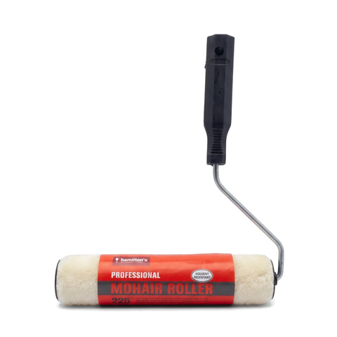 Hamilton's Professional Mohair Roller 225, a cream-colored paint roller with a red label and black handle, for painting.