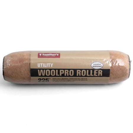 Hamilton's Utility Woolpro Refill 225mm long pile paint roller, tan-brown and solvent resistant.
