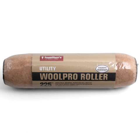 Hamilton's Utility Woolpro Refill 225mm long pile paint roller, tan-brown and solvent resistant.