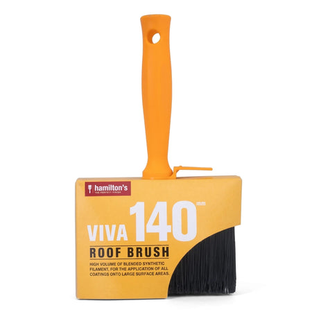 An orange and black Hamilton's Viva 140mm roof paint brush with synthetic bristles.