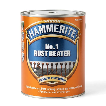 Hammerite No.1 Rust Beater 250ml in an orange can, providing 3-in-1 rust protection for interior and exterior use.