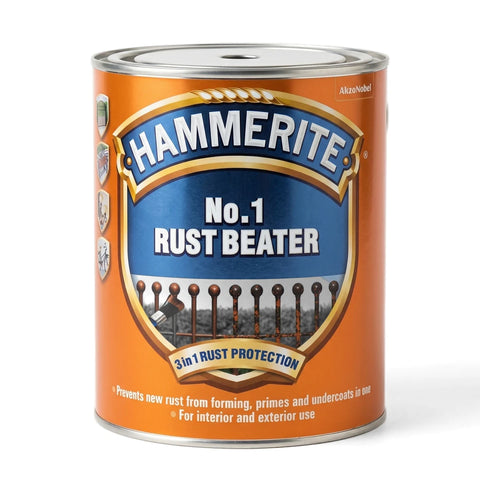 Hammerite No.1 Rust Beater 250ml in an orange can, providing 3-in-1 rust protection for interior and exterior use.