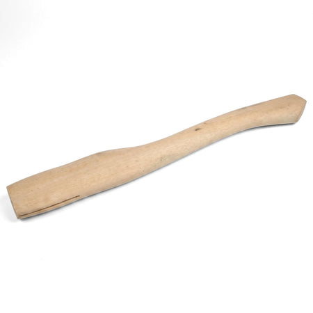 A light brown wooden 400mm hatchet replacement handle, curved and smooth, designed for tool repair and enhancement.