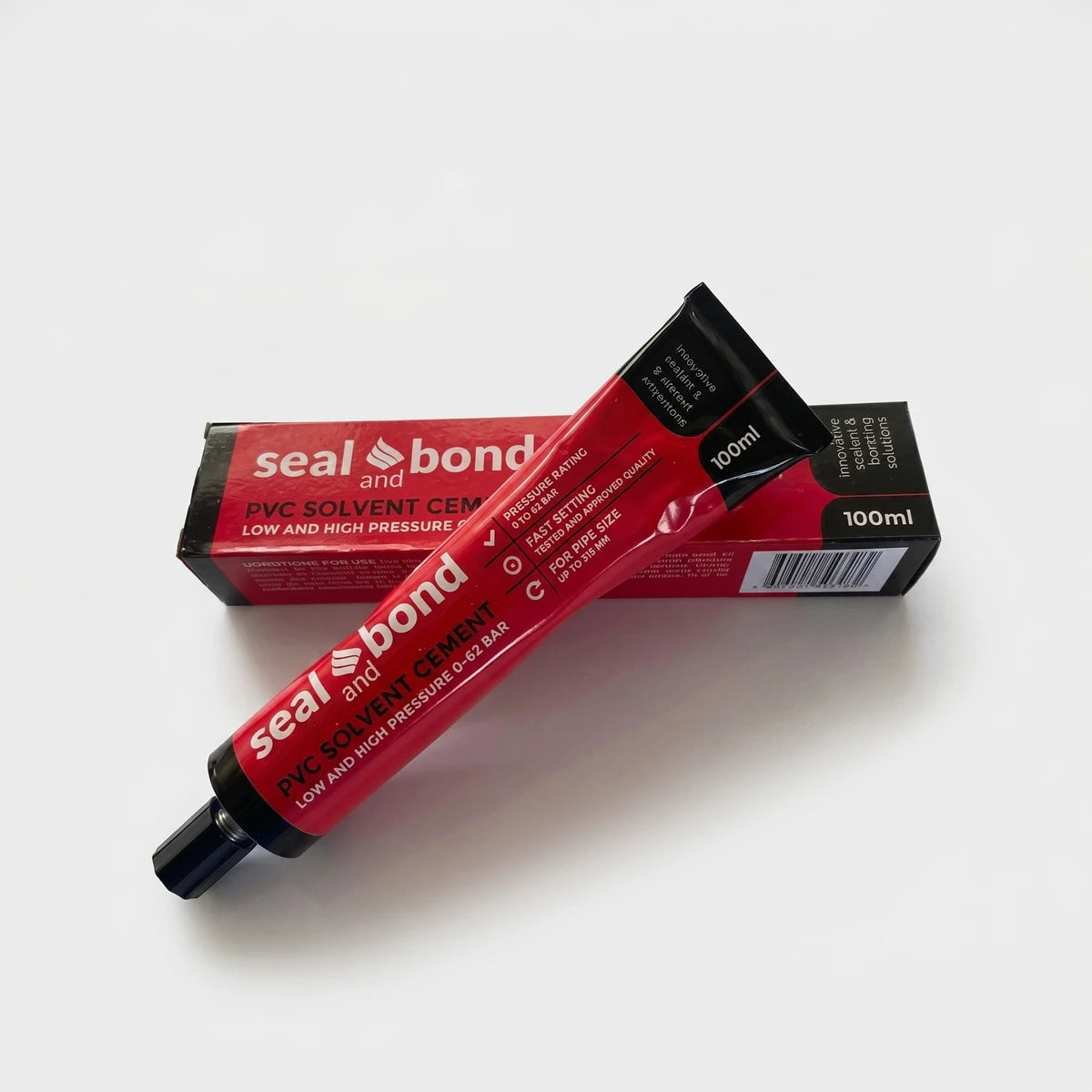 High Pressure Pvc Weld Tube, 100ml, in red and black packaging for solvent cement applications.