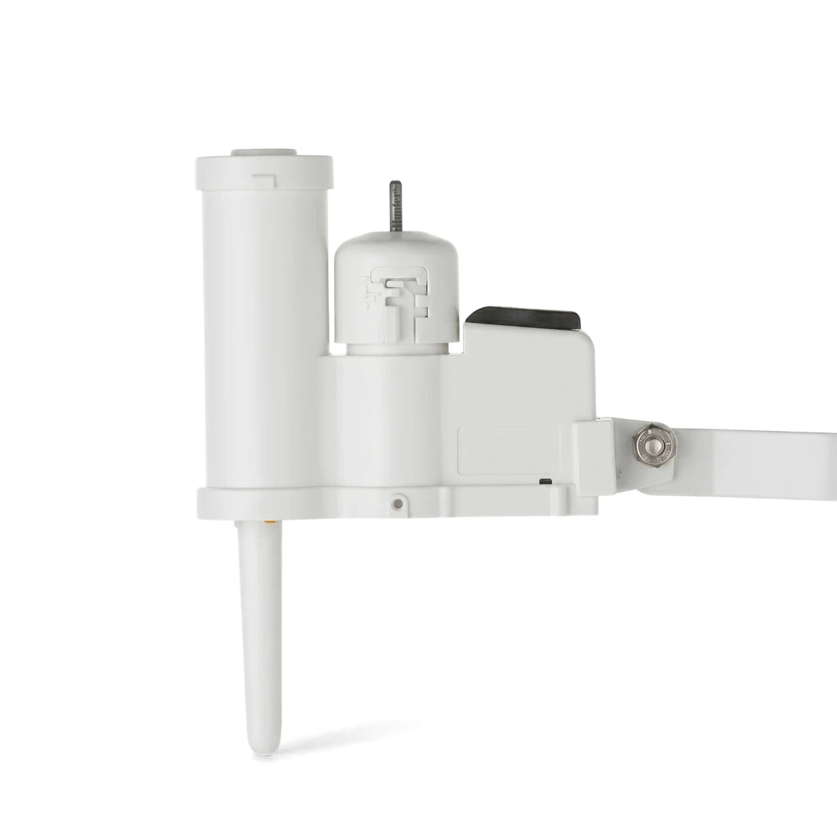 Hunter Mini-Clik Rain Sensor Over-Rider, a white plastic irrigation system component shown from the side with a mounting