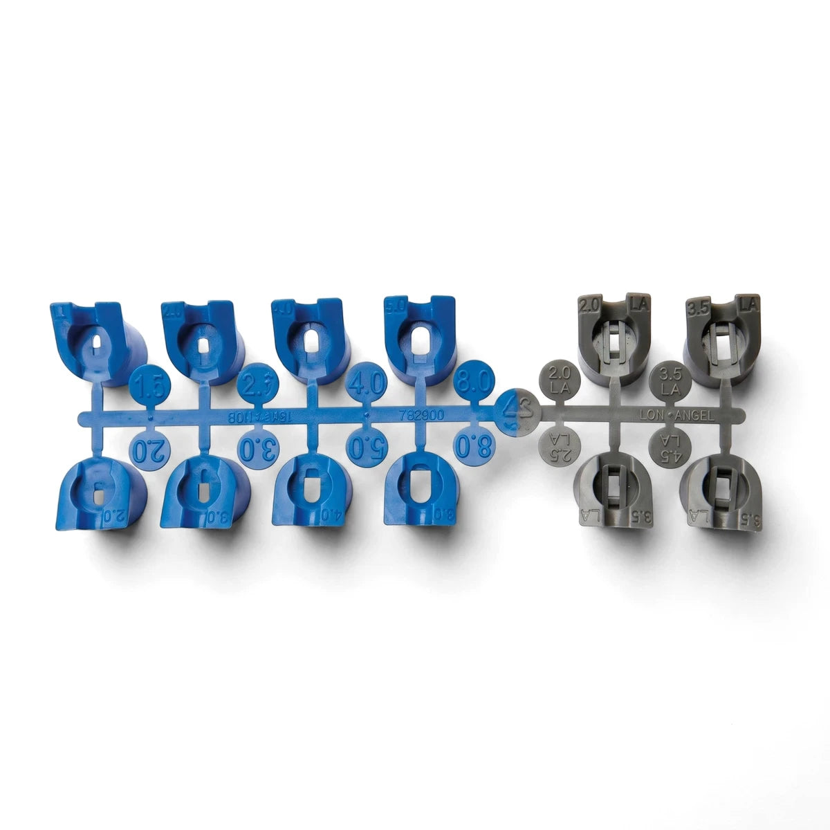 Hunter Pgp Replacement Nozzle Rack featuring a set of blue and grey plastic nozzles for irrigation systems.