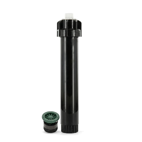 A black Hunter PSU-12A Ultra Pop-Up Sprayer with a white top and a green 1/2" BSP nozzle, shown vertically on a white