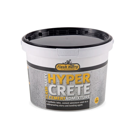 Hypercrete Cement Admixture in a white and grey 5 litre bucket for waterproofing and bonding agent applications.