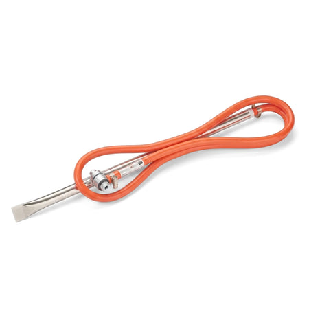 Ignite a Lite Fire Starter featuring a silver metal bar with a flattened end and an orange coiled hose with a connector.