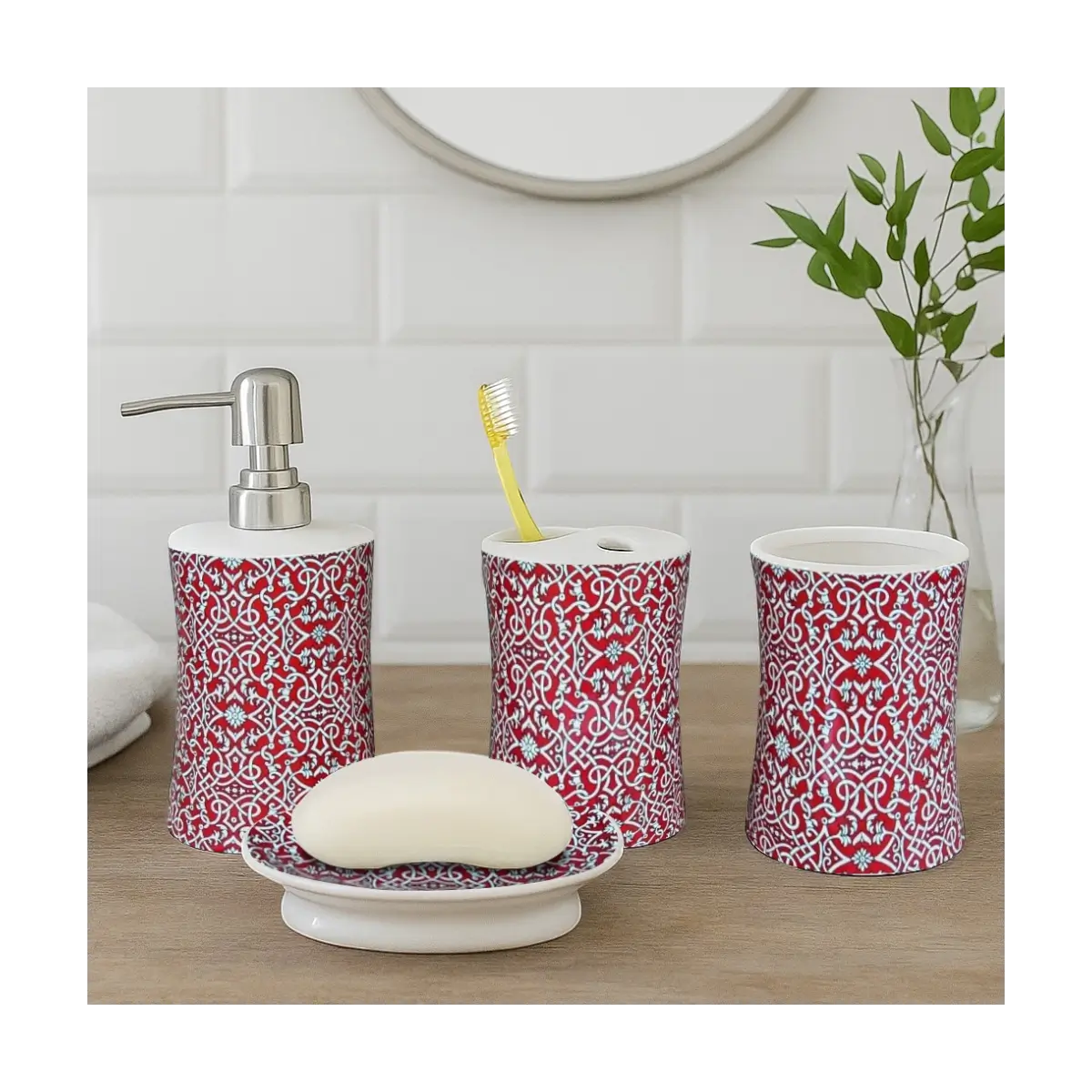 Four piece bathroom accessory set