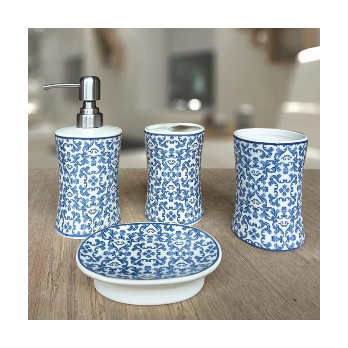 Four piece bathroom accessory set