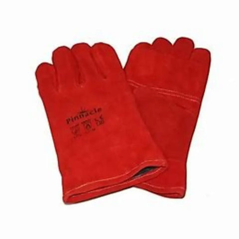red heat resistant welding gloves with stitched cuffs by pinnacle