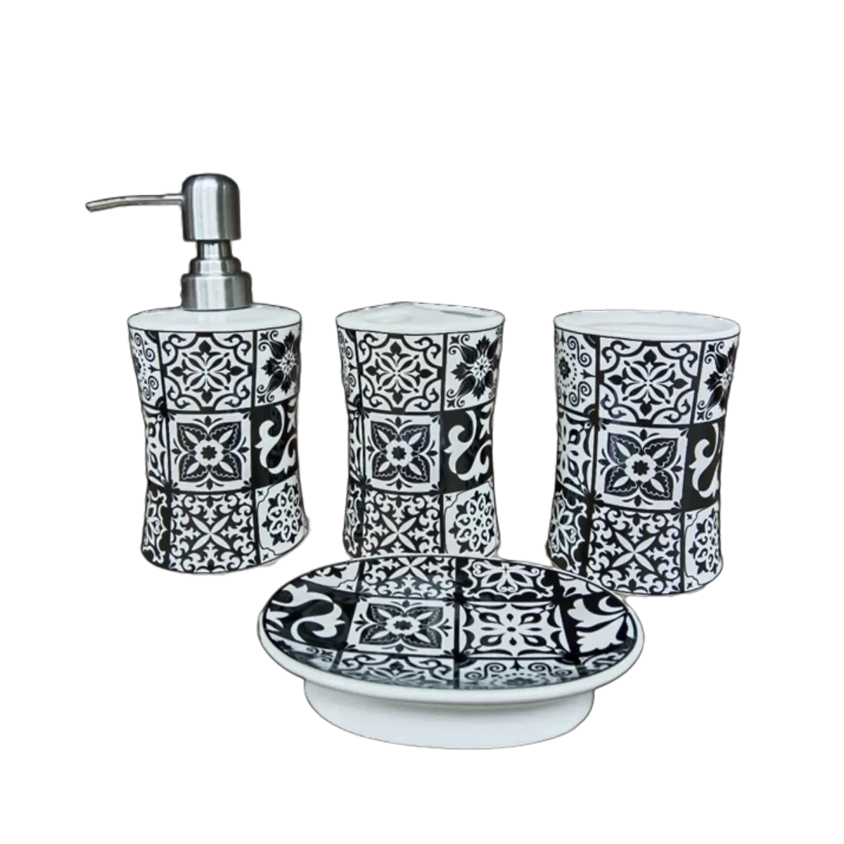 Four piece bathroom accessory set