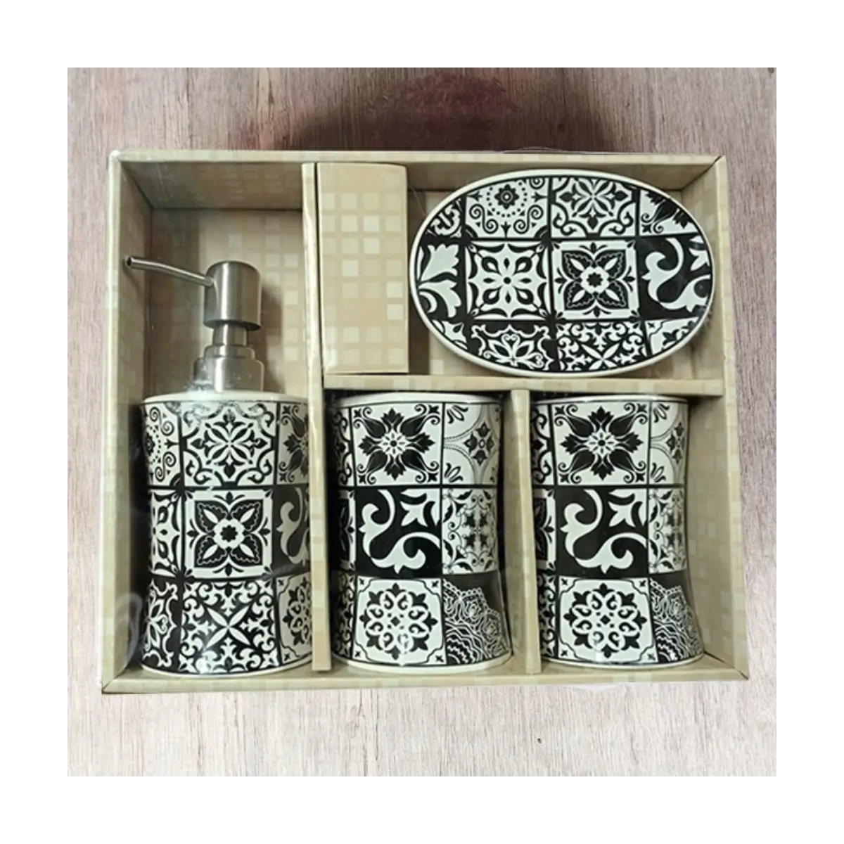 Four piece bathroom accessory set