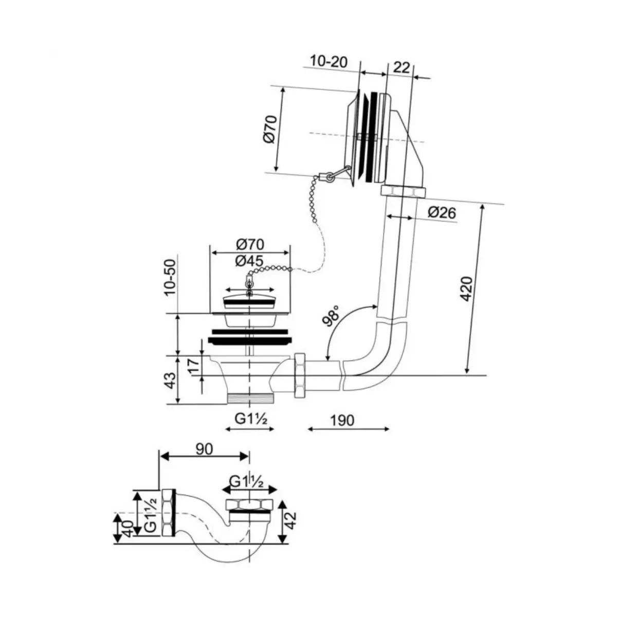 Chrome plated bath trap