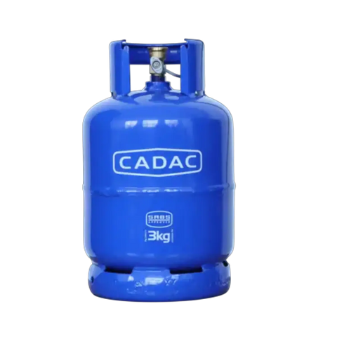blue cadac gas cylinder with valve and top handle three kilogram capacity