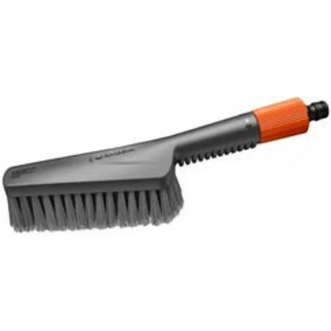 Gardena water connected hand brush with orange grip and black bristles