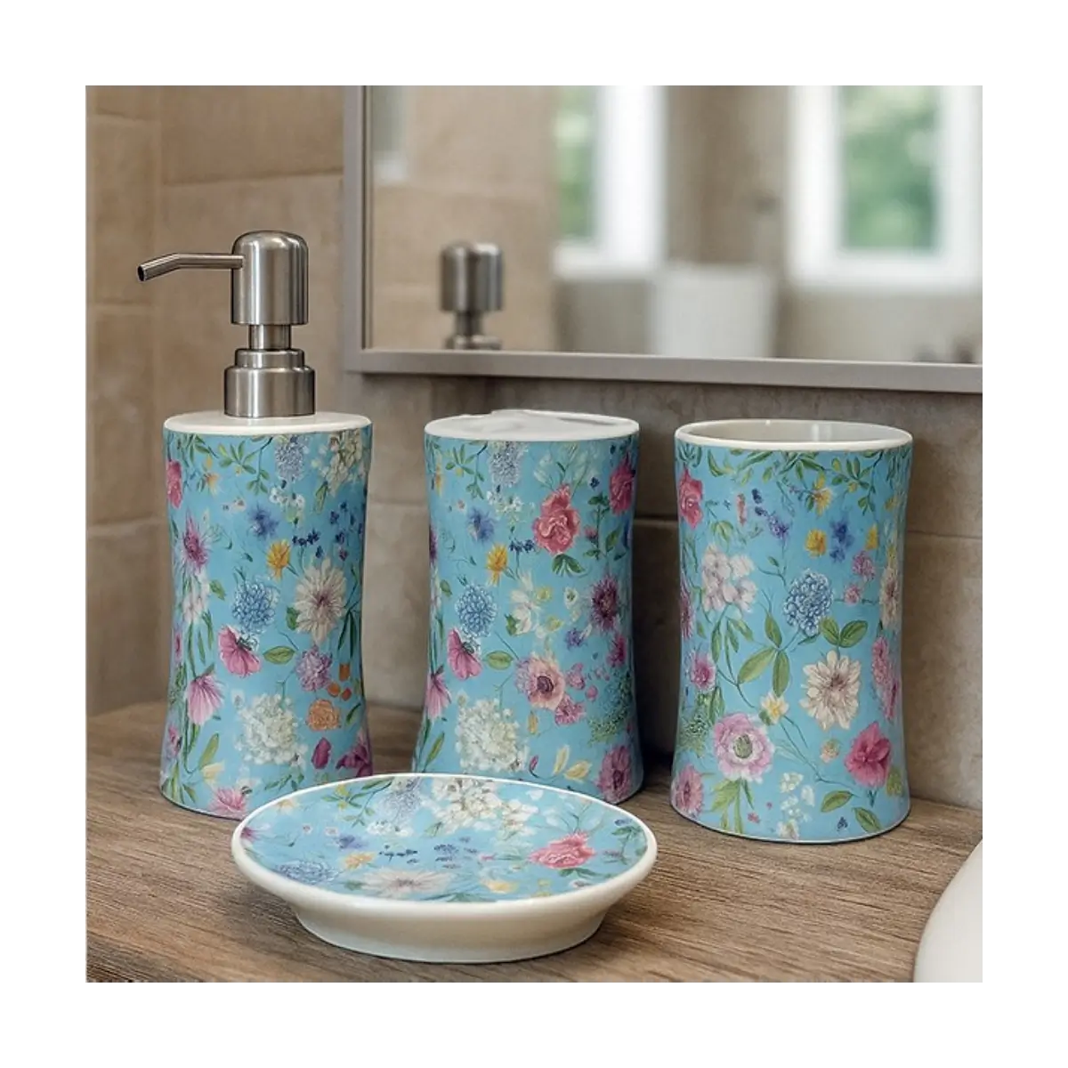 Four piece bathroom accessory set