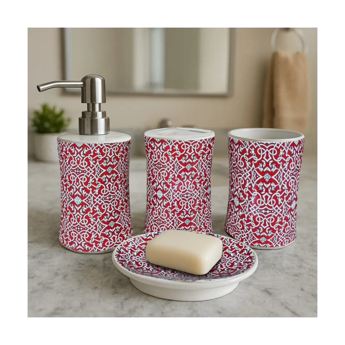 Four piece bathroom accessory set