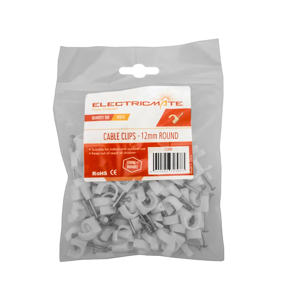 Round cable clips 12mm pack