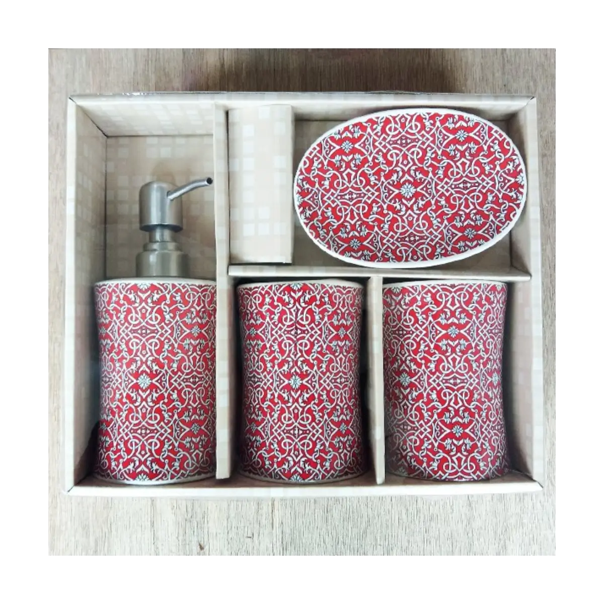 Four piece bathroom accessory set