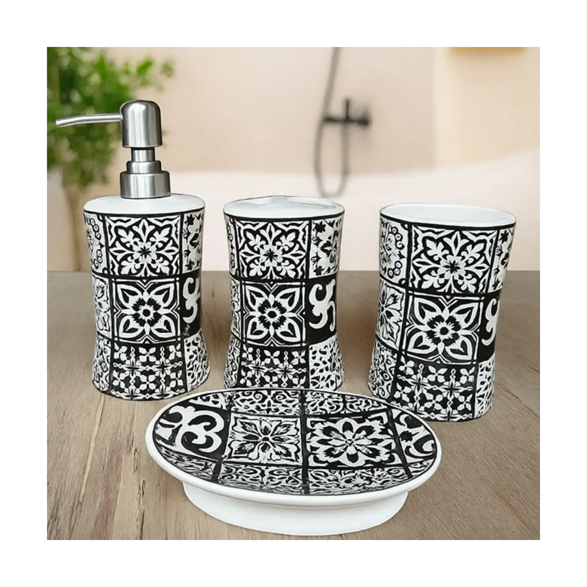 Four piece bathroom accessory set
