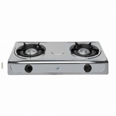 Cadac two burner stainless steel gas stove with front control knobs