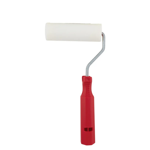 Addis paint roller with white foam cover and red plastic handle