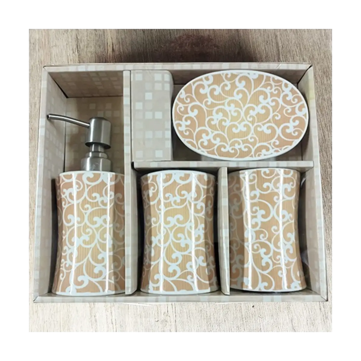 Four piece bathroom accessory set