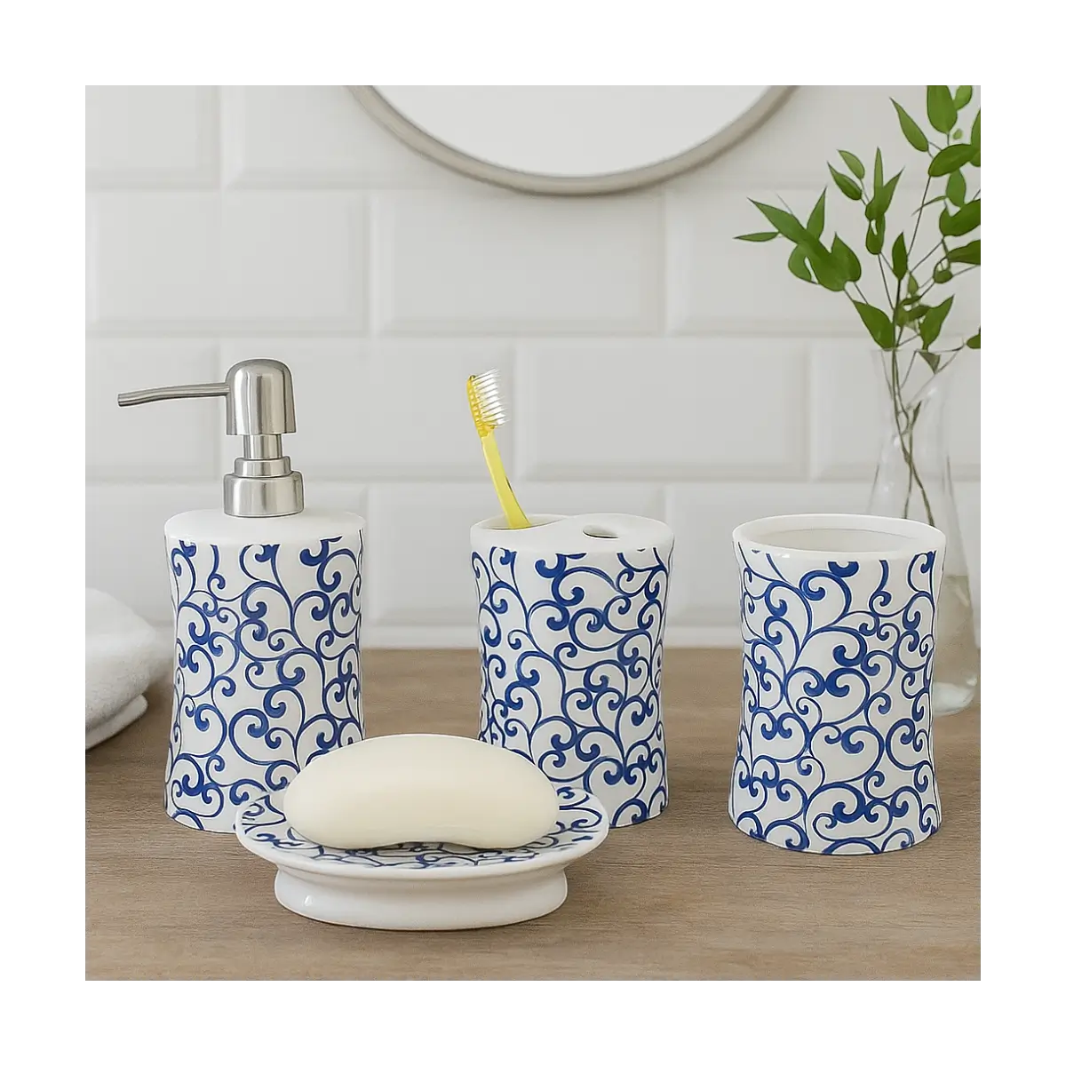 Four piece bathroom accessory set