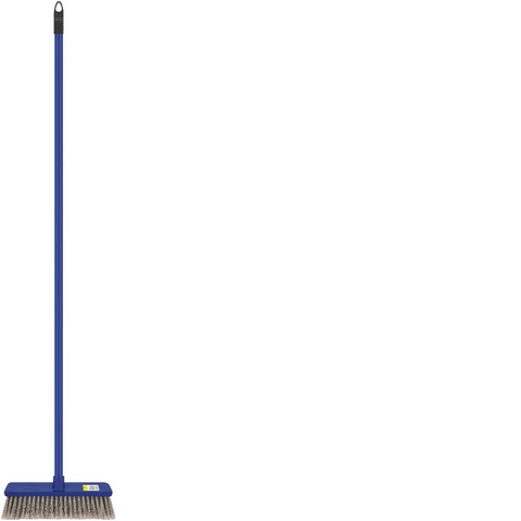 Addis blue floor broom with long blue handle and wide bristle head