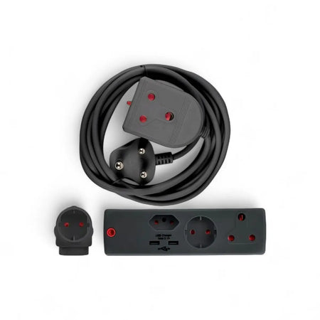 Gentech Extension Lead With Usb Adapter And Multi-Socket (3M, White)