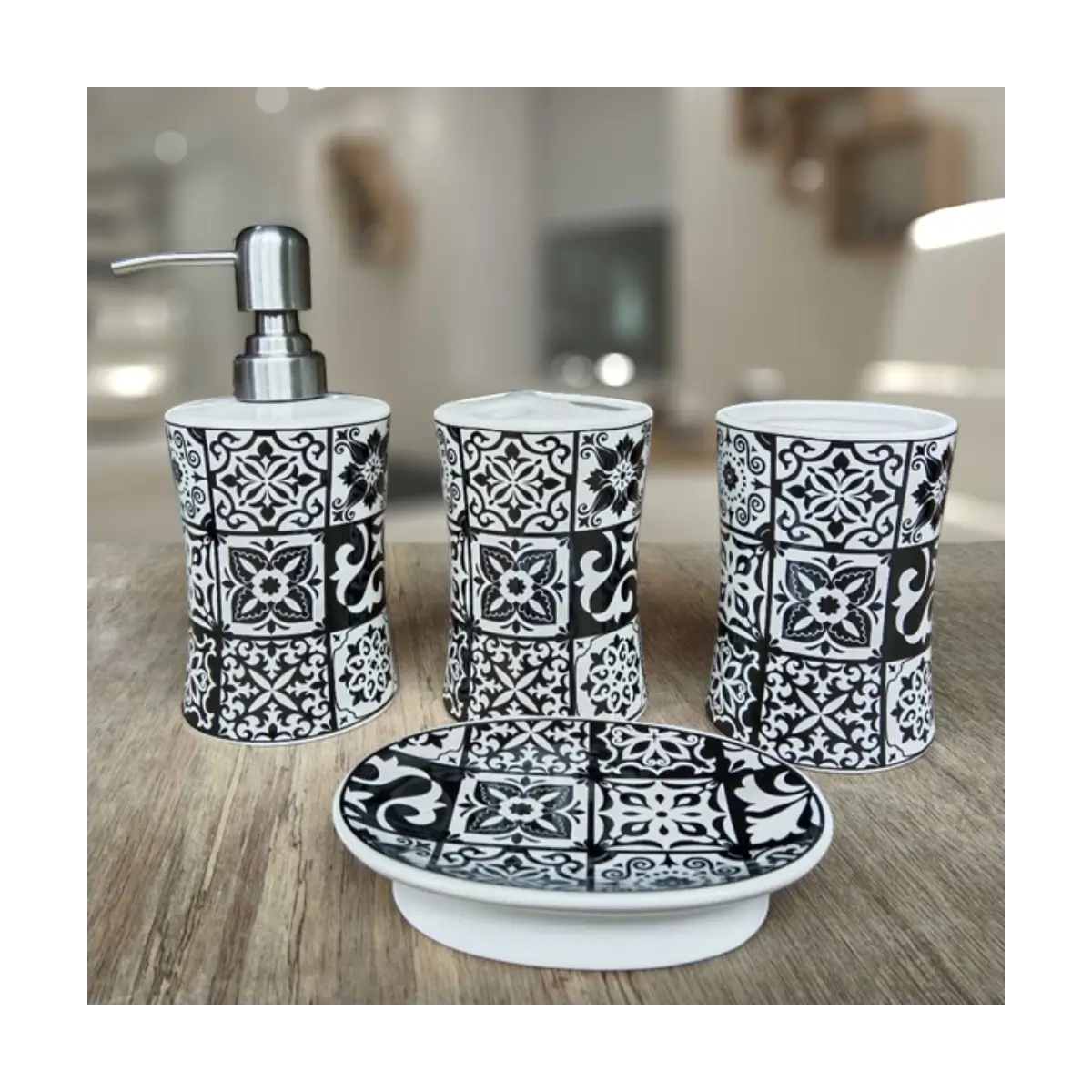 Four piece bathroom accessory set