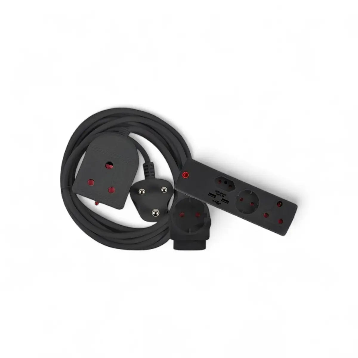 Gentech Extension Lead With Usb Adapter And Multi-Socket (3M, Black)