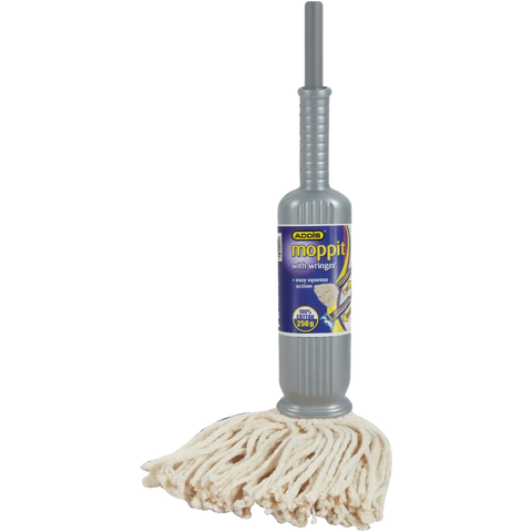 Addis mop with wringer on a tall handle and a beige cotton mop head