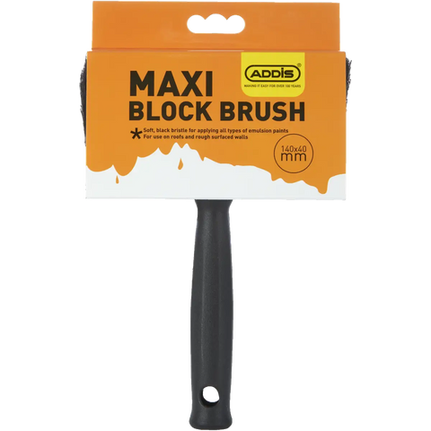 Addis maxi block brush with bright orange packaging and black handle
