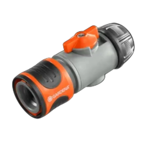 Gardena control valve connector with orange lever on a grey body