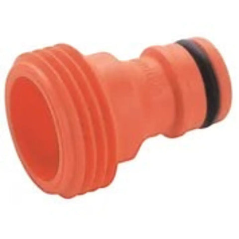 orange plastic Gardena adaptor with black rubber seal