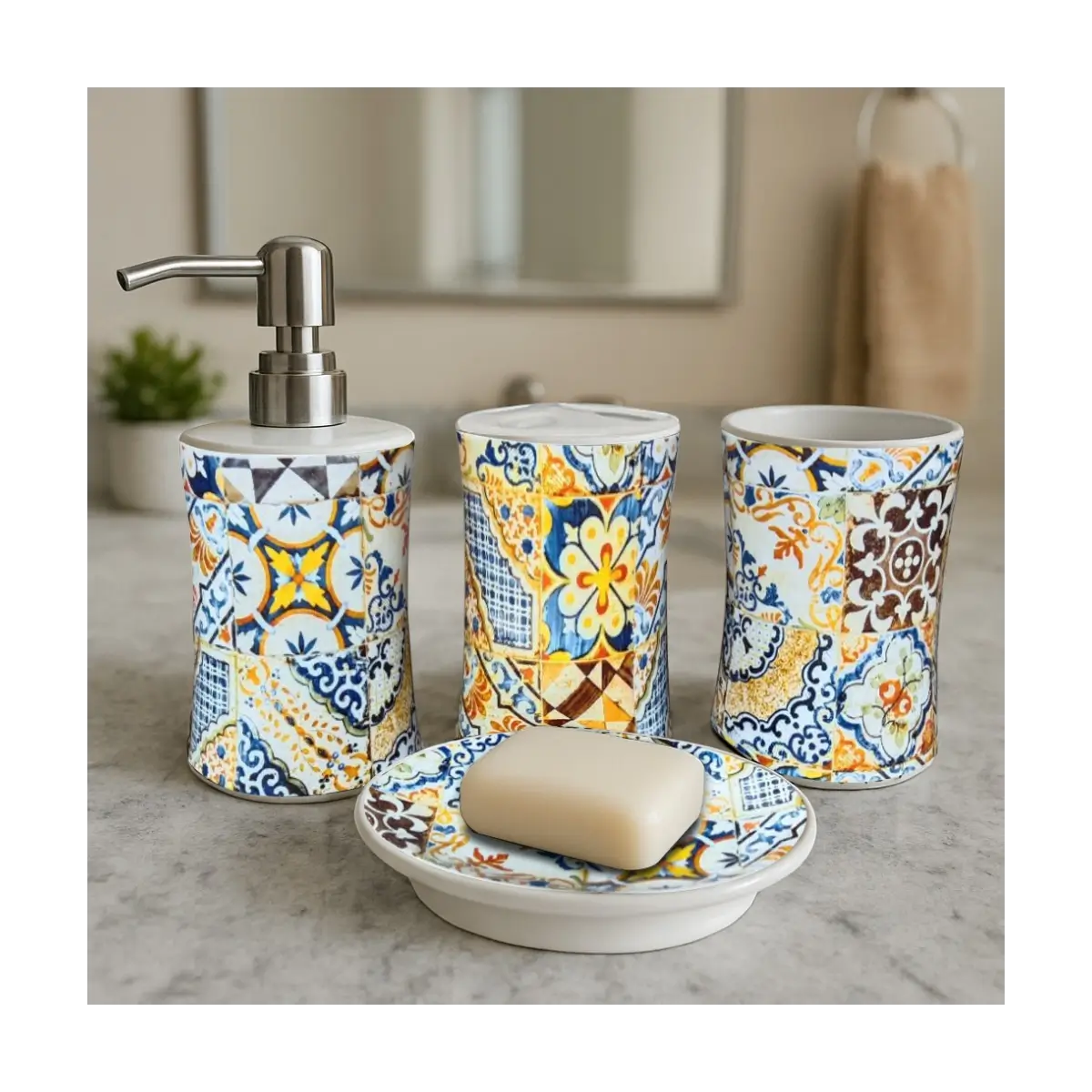 Four piece bathroom accessory set