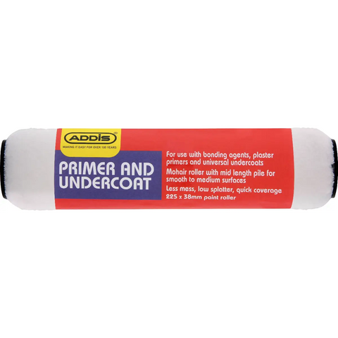 addis primer and undercoat paint roller with red label and blue panel